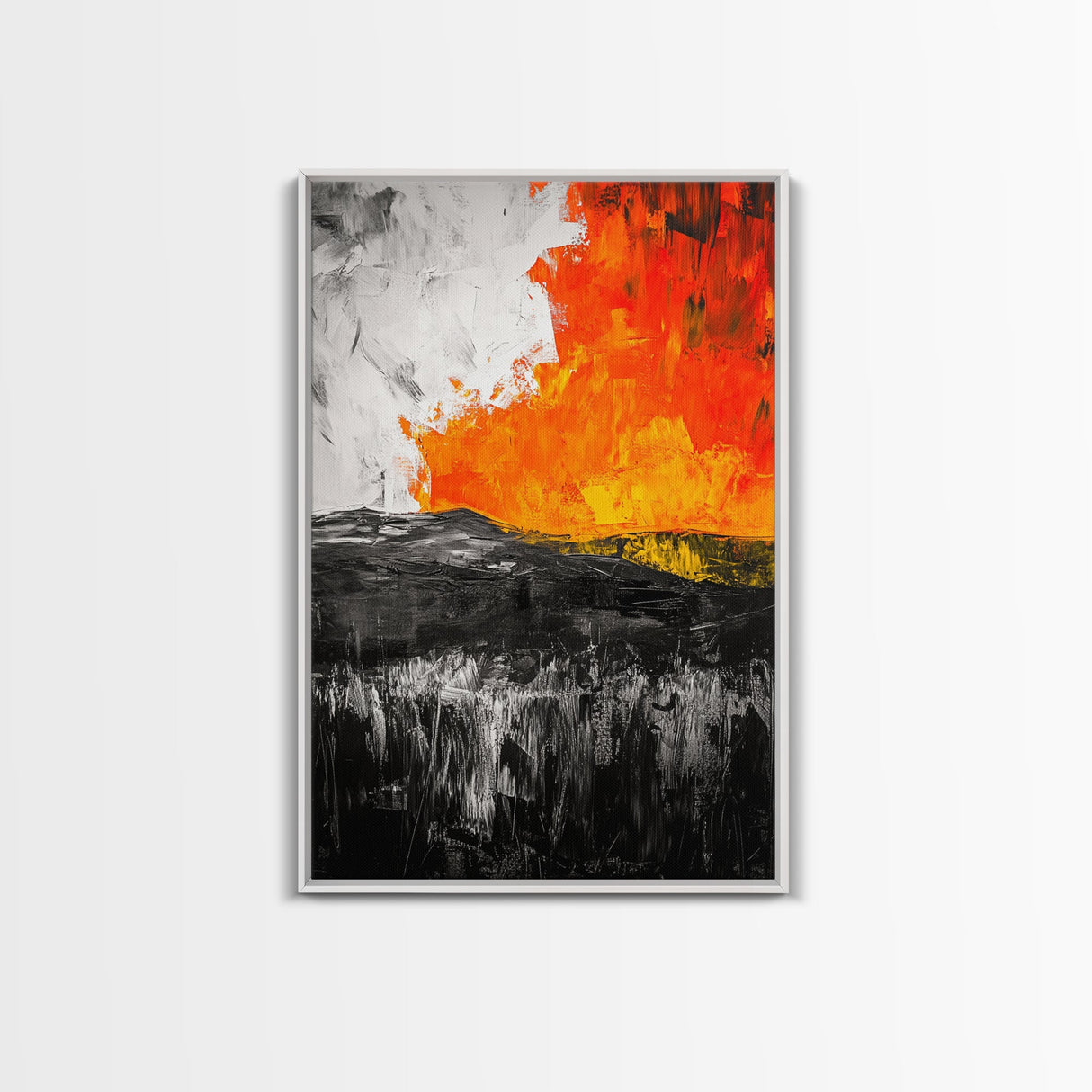 Fiery Abstract, Bold Modern Art, Framed Canvas Print, Contemporary Wall Art, Orange and Black Decor, Living Room Art, Statement Piece