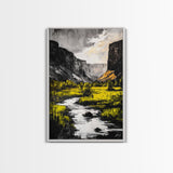 Mountain River, National Park Art, Black and White Landscape, Nature Lover Gift, Rustic Home Decor, Adventure Print, Framed Canvas Print