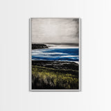 Misty Coast, Cliffside View, Ocean Horizon, Framed Canvas Print, Coastal Home Decor, Nautical Painting, Minimalist Wall Art