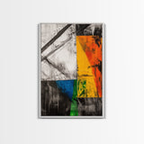 Abstract Geometric Art, Yellow Orange Blue Green, Black White Art, Minimalist Wall Decor, Contemporary Office Art, Framed Canvas Print