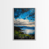 Mountain Lake Art, Nature Print, Landscape Decor, Tranquil Water View, Living Room Wall Art, Cabin Aesthetic, Framed Canvas Print