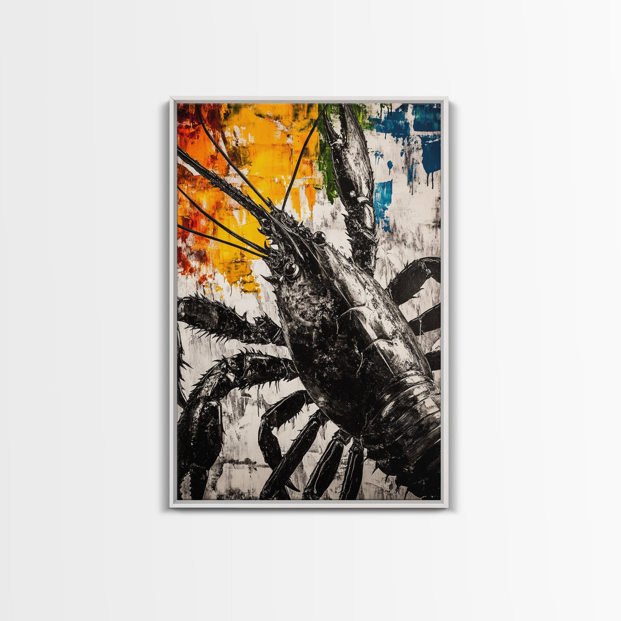 Lobster Artwork, Black and White Wall Print, Coastal Kitchen Decor, Rustic Nautical Art, Bold Seafood Illustration, Framed Canvas Print