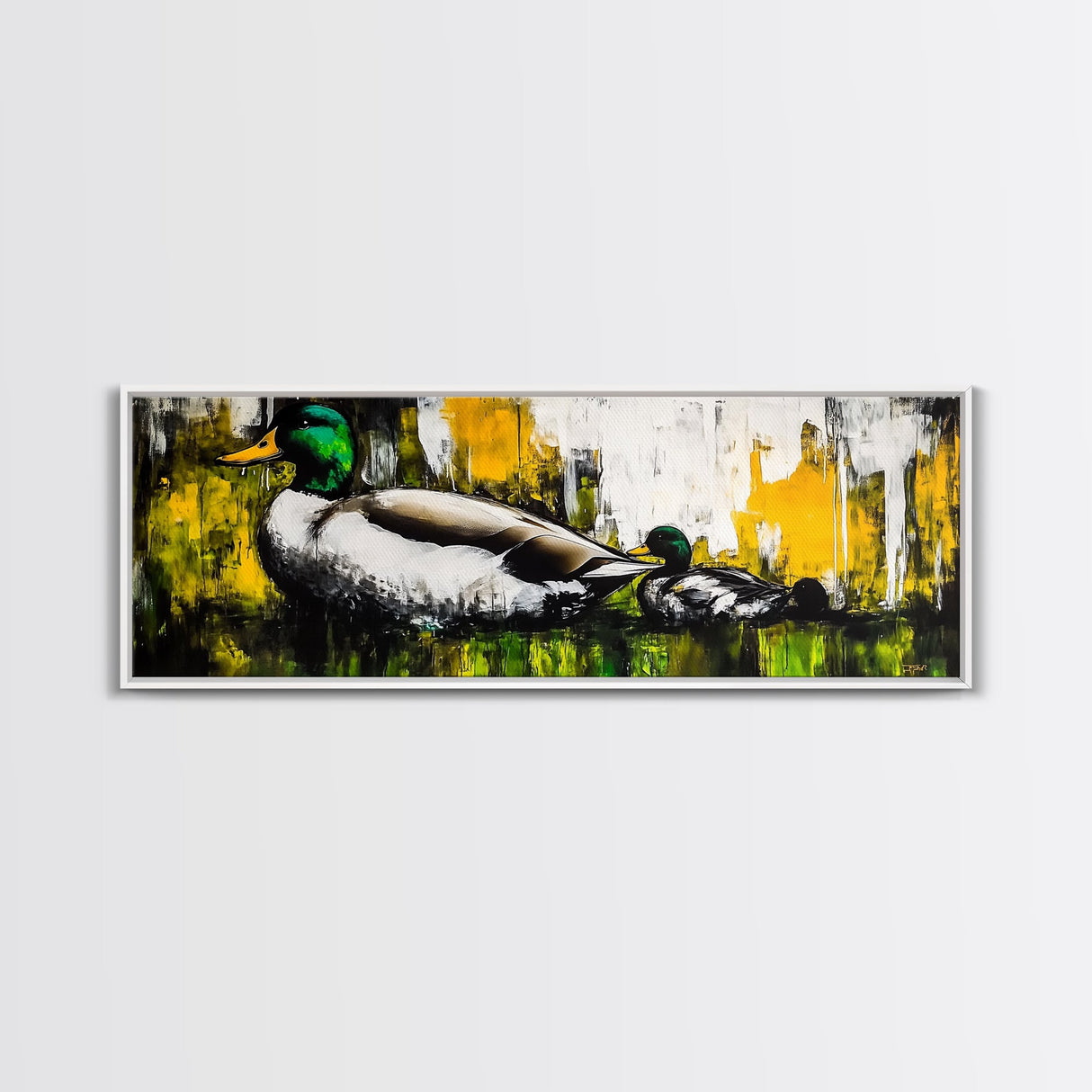 Mallard Duck Art, Rustic Farmhouse Decor, Wildlife Painting, Nature Lover Gift, Fall Colors, Framed Canvas Print, Living Room Wall Art