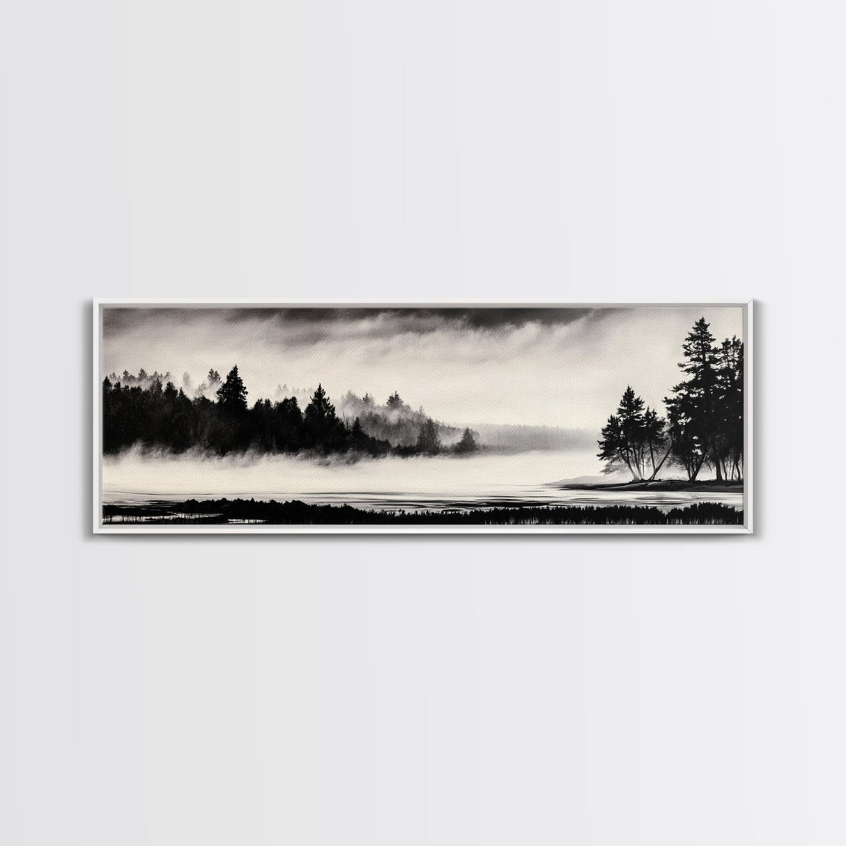 Foggy Forest, Minimalist Landscape, Nature Lover Wall Art, Framed Canvas Print, Calm and Serene Decor, Woodland Theme, Cozy Home Art