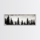 Foggy Pines, Black and White Nature Art, Minimalist Forest Print, Modern Wall Decor, Living Room Wall Art, Framed Canvas Print, Rustic Home Decor