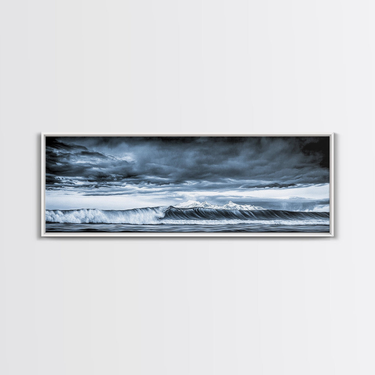 Blue Ocean, Stormy Waves, Mountain Seascape, Canvas Print, Coastal Wall Art, Nautical Home Decor, Living Room Art, Large Modern Print