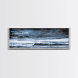 Blue Ocean, Stormy Waves, Mountain Seascape, Canvas Print, Coastal Wall Art, Nautical Home Decor, Living Room Art, Large Modern Print