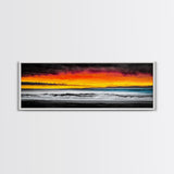 Fiery Sunset, Beach Scene, Ocean Waves, Vibrant Seascape, Framed Canvas Print, Living Room Art, Modern Coastal Wall Art, Beach House Decor