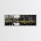 Misty Forest, Mountain Reflections, Black and White Nature Art, Framed Canvas Print, Living Room Decor, Wilderness Wall Art, Scenic Landscape
