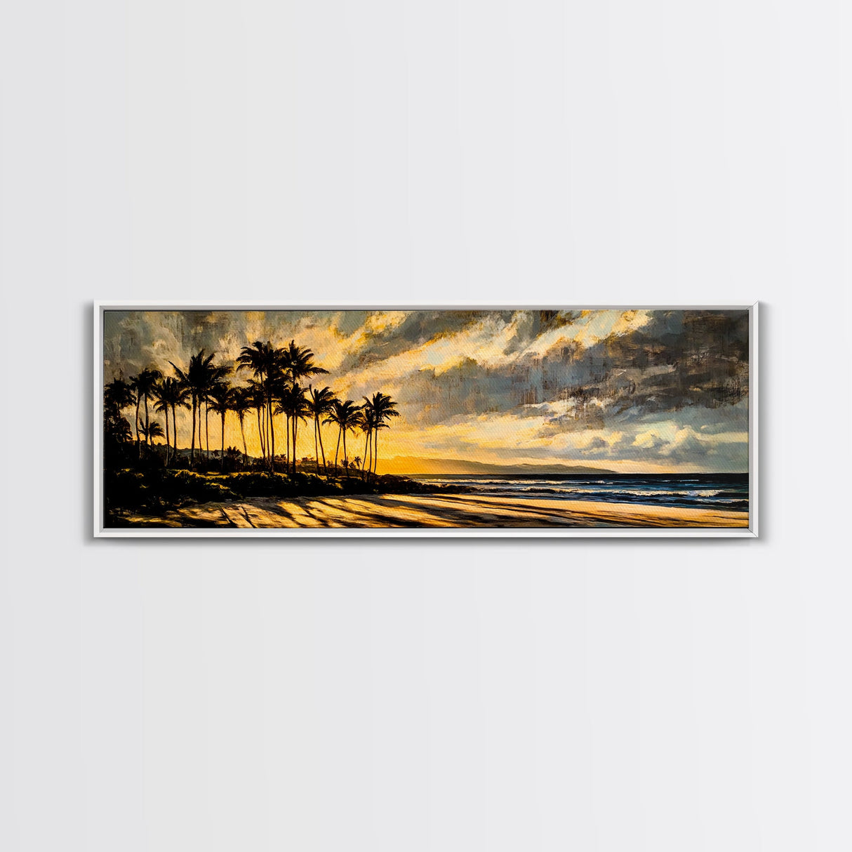 Golden Beach Sunset, Coastal Wall Art, Framed Canvas Print, Tropical Home Decor, Relaxing Seascape, Living Room Wall Art, Ocean Sunset Art