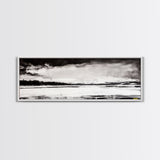 Snowy Lake Scene, Minimalist Landscape, Framed Canvas Print, Winter Wall Art, Serene Home Decor, Modern Office Art, Monochrome Nature Painting