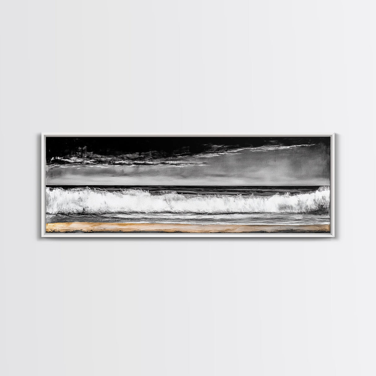 Ocean Waves Painting, Black and White Seascape, Coastal Wall Art, Nautical Beach Decor, Modern Minimalist Style, Framed Canvas Print