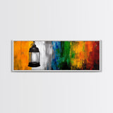 Lantern Abstract Art, Colorful Rustic Decor, Modern Cabin Wall Art, Bright Festival Painting, Bohemian Aesthetic, Framed Canvas Print