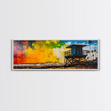 Lifeguard Tower, Coastal Beach Art, Sunset Painting, Vibrant Wall Art, Framed Canvas Print, Large Wall Art, Living Room Decor, Modern Art