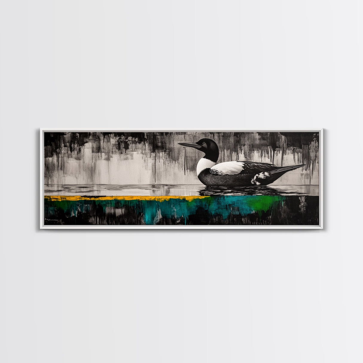 Modern Loon Art, AbstractArt, Water Bird Painting, Nature Wall Art, Framed Canvas Print, Office Decor, Minimalist Art, Contemporary Style