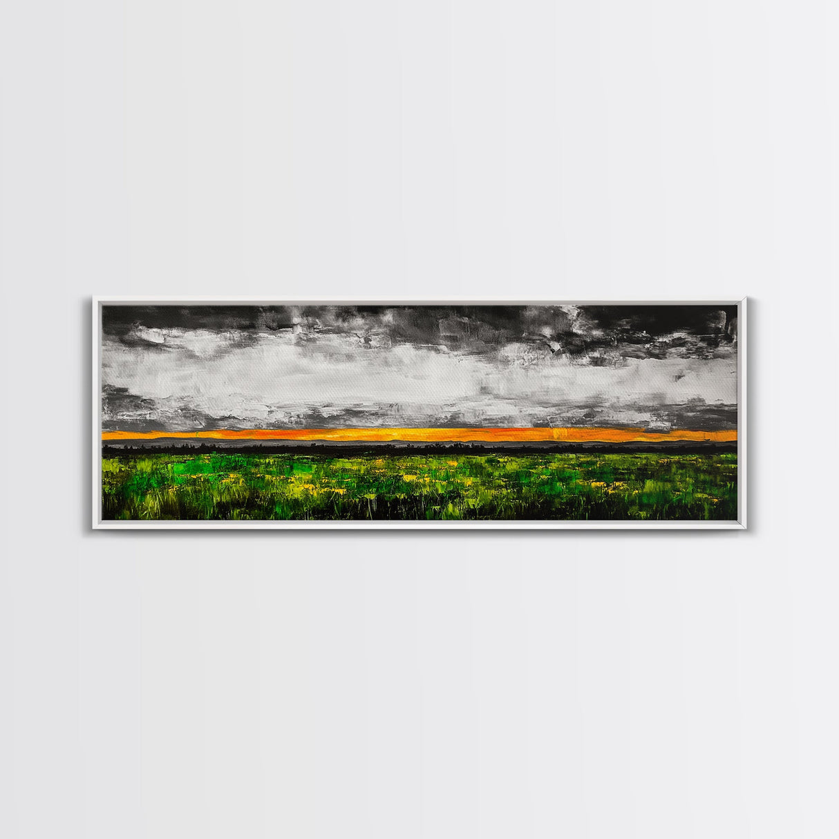 Dramatic Sky, Stormy Landscape, Sunset Over Fields, Modern Nature Art, Framed Canvas Print, Living Room Decor, Abstract Art, Moody Wall Art