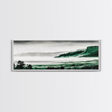 Foggy Mountains, Misty Forest Scene, Serene Nature Art, Minimalist Wall Decor, Framed Canvas Print, Bedroom Wall Art, Green Tones, Tranquil Vibes