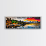 Vibrant Sunset, Mountain Lake Art, Autumn Landscape, Framed Canvas Print, Nature Decor, Living Room Art, Cabin Wall Art