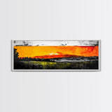Fiery Peaks, Mountain Sunset, Landscape Painting, Framed Canvas Print, Rustic Home Art, Living Room Decor, Bold Wall Art