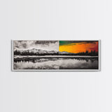 Dual Tone Lake, Black and White Landscape, Orange Sunset, Canvas Print, Modern Wall Art, Nature Home Decor, Living Room Art