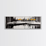 Forest Reflection, Wooden Bridge, Still Water, Black and White, Framed Canvas Print, Minimalist Wall Art, Living Room Art, Nature Decor