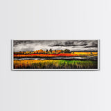 Fall Fields, Autumn Trees, Golden Landscape, Countryside Art, Framed Canvas Print, Farmhouse Wall Art, Rustic Home Decor, Harvest Scene