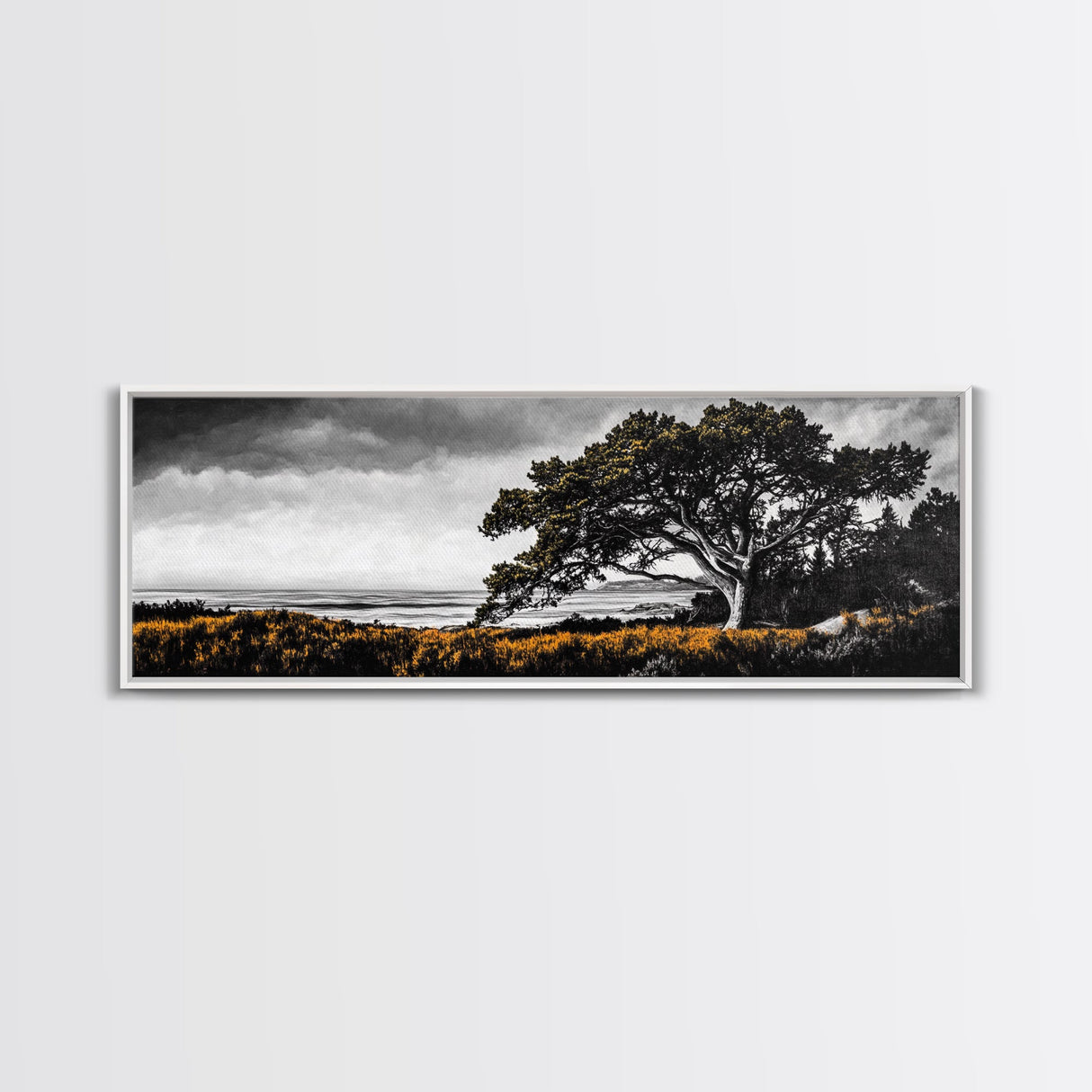 Lone Tree, Coastal Landscape, Nature Painting, Dramatic Sky, Canvas Print, Serene Wall Art, Living Room Decor, Zen Artwork