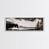 Cliffside Ocean, Dramatic Seascape, Moody Coast, Monochrome, Framed Canvas Print, Coastal Wall Art, Nautical Decor, Large Wall Art