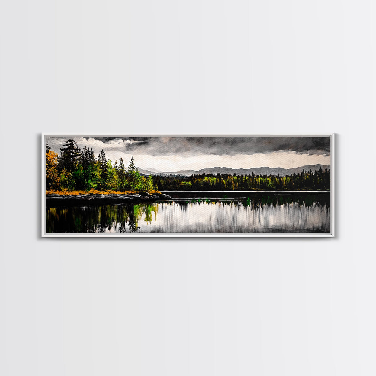 Lake Reflection, Mountain Trees, Framed Canvas Print, Serene Landscape Art, Large Nature Wall Art, Tranquil Home Decor, Bedroom Wall Art