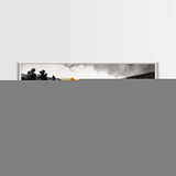 River Landscape, Rustic Nature Art, Black and White with Yellow Accent, Peaceful Scenery, Living Room Decor, Canvas Print