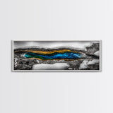 Hot Spring, Geothermal Pool Art, Abstract Nature, Deep Blue and Gold, Black and White Contrast, Unique Wall Decor, Framed Canvas Print