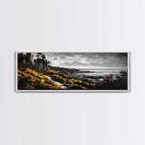 Forest Path, Autumn Vibes, Black White Yellow, Canvas Print, Rustic Landscape Art, Warm Fall Decor, Cozy Home Artwork