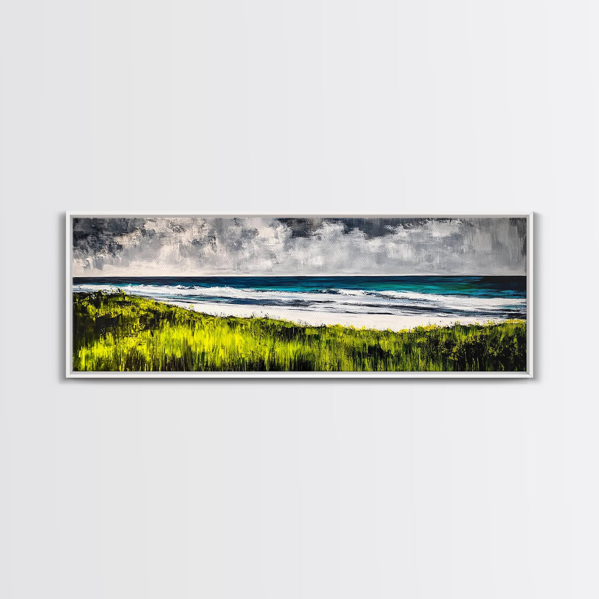 Seaside Escape, Grassy Cliffs, Coastal Wall Art, Canvas Print, Beach Landscape Painting, Relaxing Ocean View, Bedroom Wall Decor