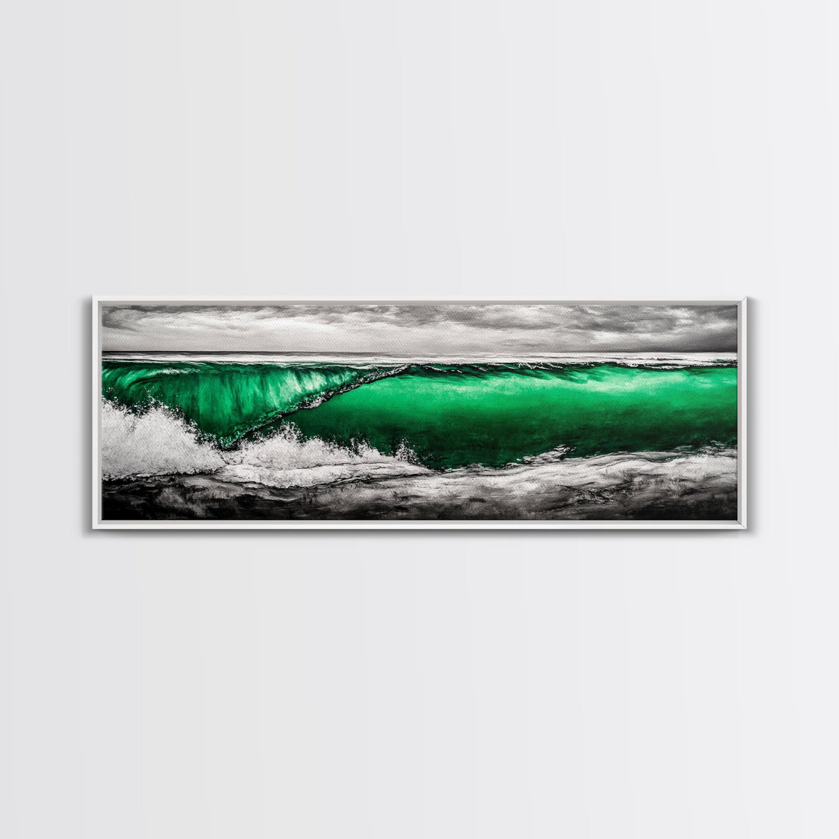 Emerald Wave, Ocean Wall Art, Coastal Decor, Beach Aesthetic, Modern Seascape, Large Wall Art, Framed Canvas Print, Office Art