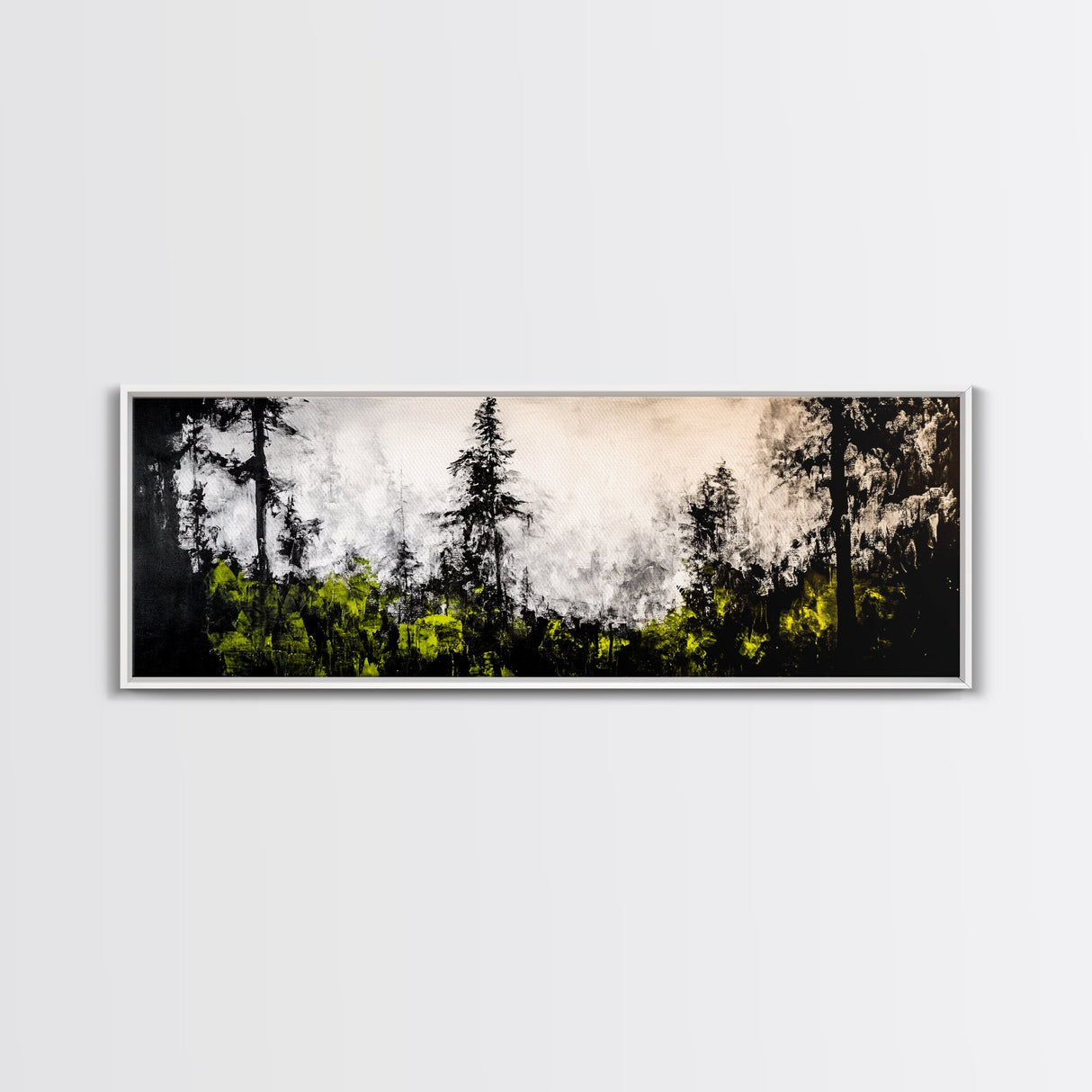 Misty Forest Painting, Black and White Landscape, Abstract Nature Art, Modern Minimalist Wall Art, Monochrome Decor, Framed Canvas Print