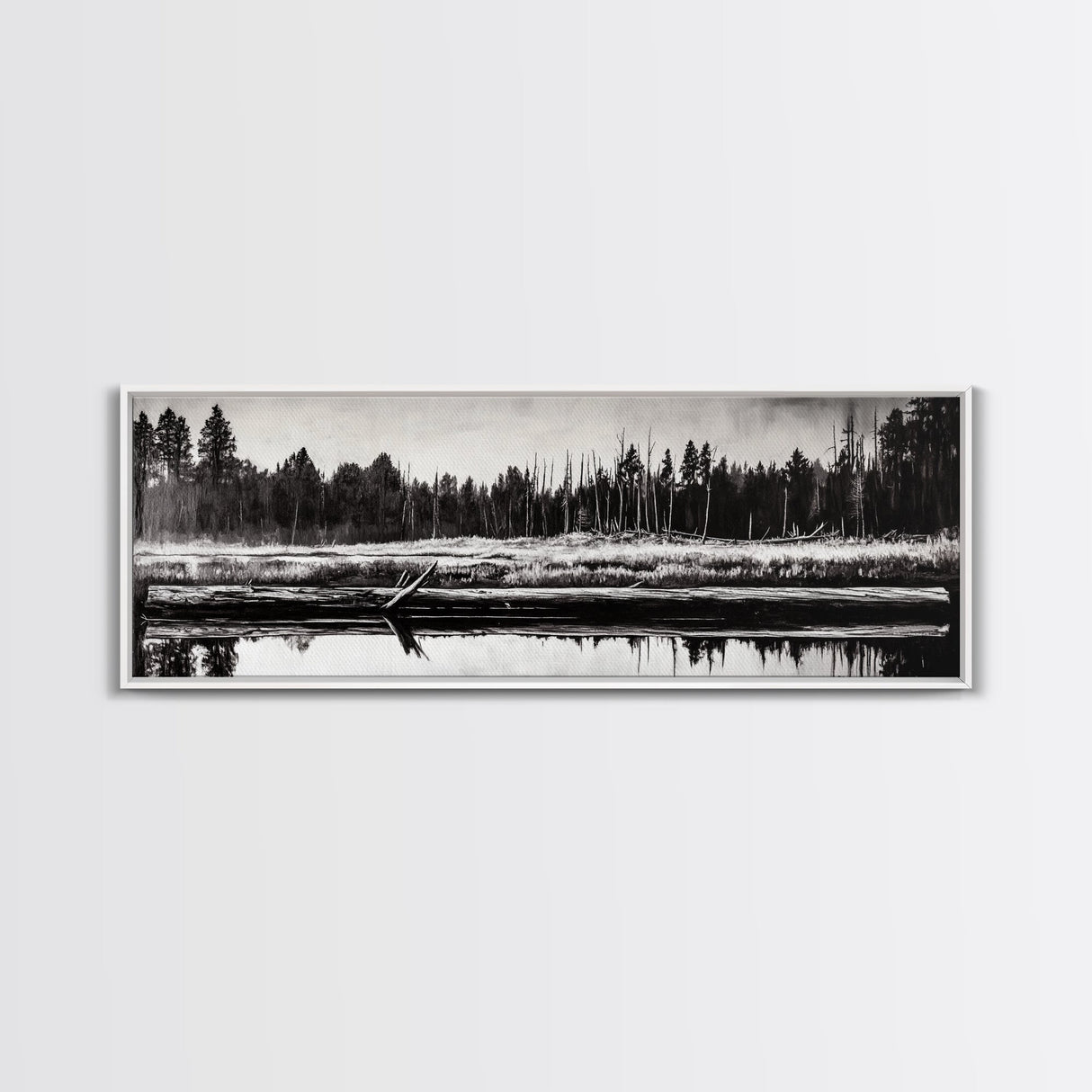 Monochrome Forest, Black and White, Nature Wall Art, Minimalist Landscape, Serene Art, Woodland Scene, Framed Canvas Print, Bedroom Wall Art