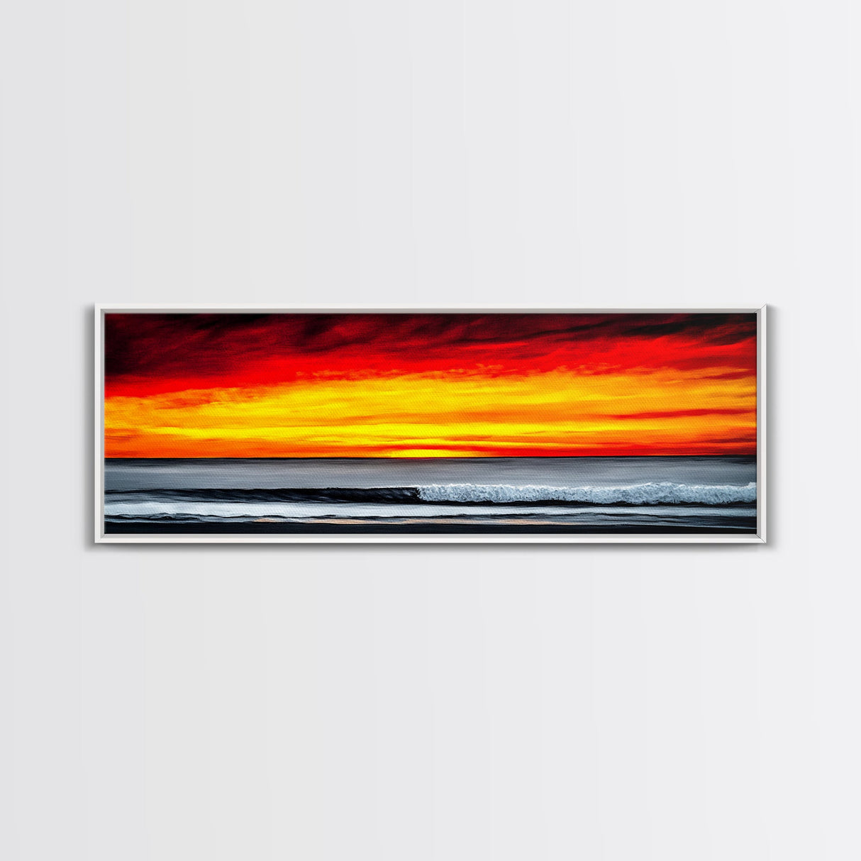 Fiery Sunset Seascape, Dramatic Ocean Painting, Bold Sunset Wall Art, Beach Vibes Decor, Coastal Home Art, Bedroom Wall Artwork, Canvas Print