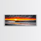Fiery Sunset Over Ocean, Vibrant Beach Painting, Red and Yellow Sky Wall Art, Coastal Home Decor, Seascape Art, Living Room Artwork, Canvas Print