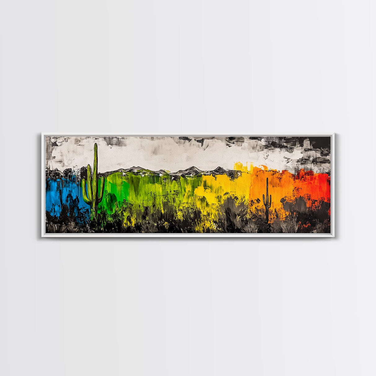 Desert Cactus, Colorful Southwest Art, Boho Wall Decor, Rustic Western Style, Abstract Painting, Framed Canvas Print, Living Room Wall Art