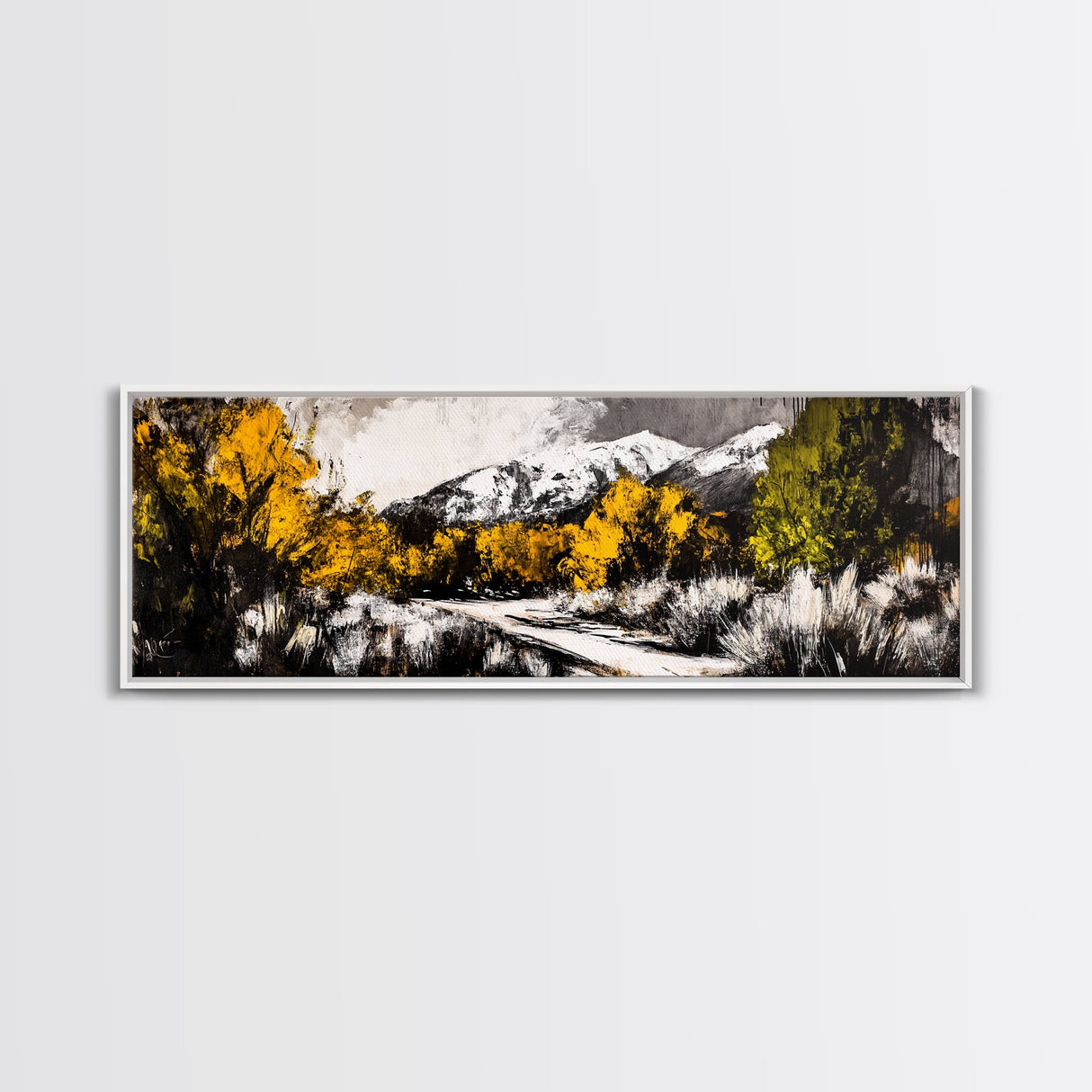 Autumn Forest Scene, Yellow Tree Painting, Rustic Nature Print, Cozy Living Room Wall Decor, Large Canvas Print, Framed Canvas Print