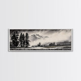 Mountain, Misty Landscape, Black and White, Forest, Framed Canvas Print, Large Wall Art, Minimalist Art, Modern Home Decor, Bedroom Wall Art