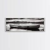 Mountain Reflections, Canoe Art, Wilderness Wall Decor, Canvas Print, Black and White Landscape, Lake House Art, Rustic Cabin Art