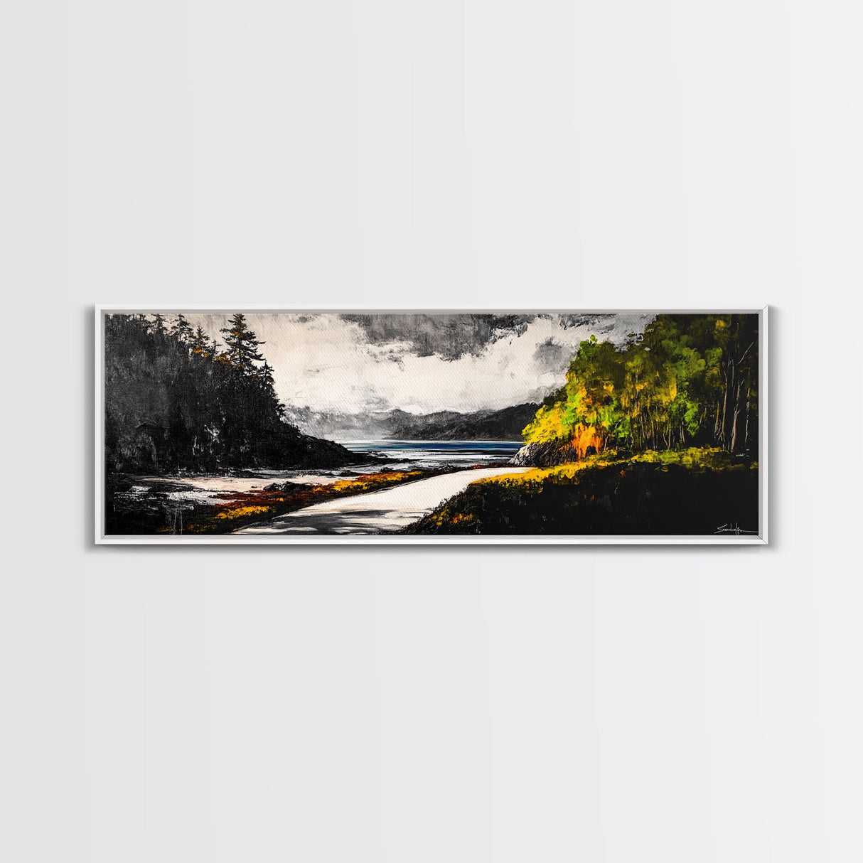 Forest Path, Beach View, Mountain Landscape, Framed Canvas Print, Wilderness Art, Nature Painting, Living Room Wall Art, Rustic Home Decor