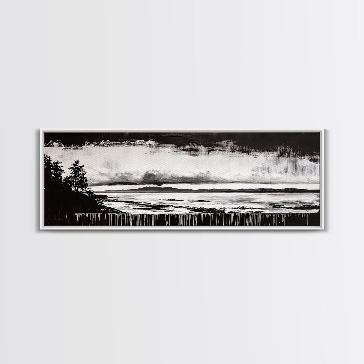 Black White Seascape, Ocean Storm, Dramatic Sky, Framed Canvas Print, Minimalist Art, Coastal Wall Decor, Office Accent, Nautical Home Art