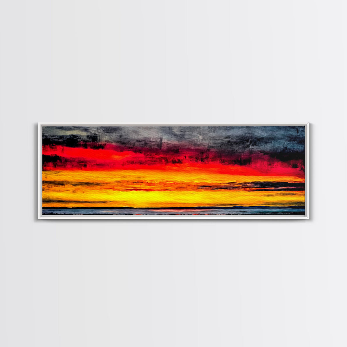 Fiery Sunset, Dramatic Sky, Framed Canvas Print, Ocean Horizon, Vibrant Home Decor, Contemporary Sunset Art, Bedroom Wall Art