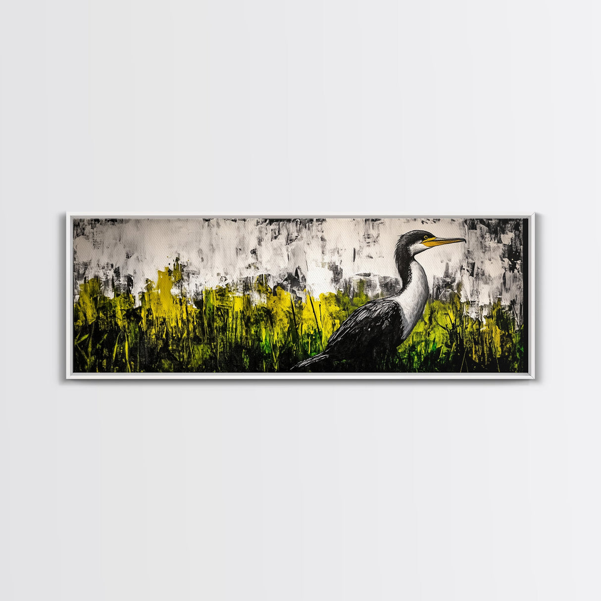 Modern Bird Art, Black and White Wall Decor, Nature Painting, Wildlife Art, Abstract Landscape, Living Room Wall Art, Framed Canvas Print