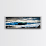Powerful Ocean Wave, Realistic Seascape Art, Blue Water Wall Decor, Coastal Living Room Art, Surfer Beach Print, Framed Canvas Print