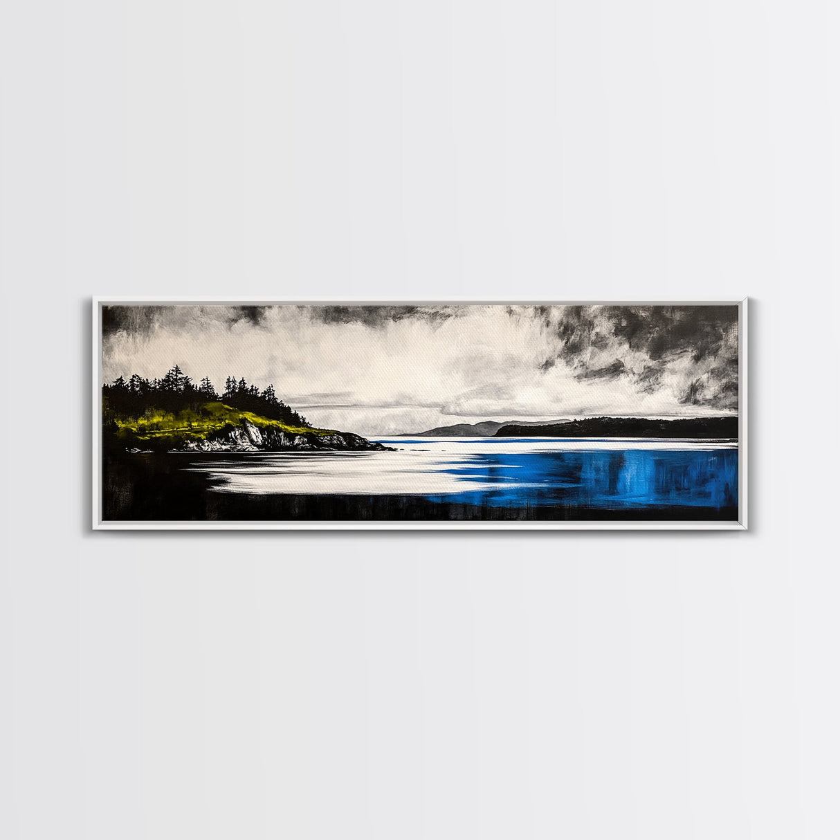 Dramatic Seascape Art, Black and White Ocean Painting, Moody Landscape Print, Nautical Wall Decor, Modern Home Art, Framed Canvas Print