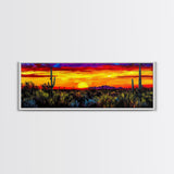 Desert Sunset Art, Vibrant Cactus Painting, Warm Boho Landscape, Southwestern Wall Decor, Bold Nature Print, Framed Canvas Print