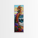 Tree Ocean, Flowers Waves, Whimsical tree by sea Framed Canvas Print, vibrant fantasy wall art, kids room or decor